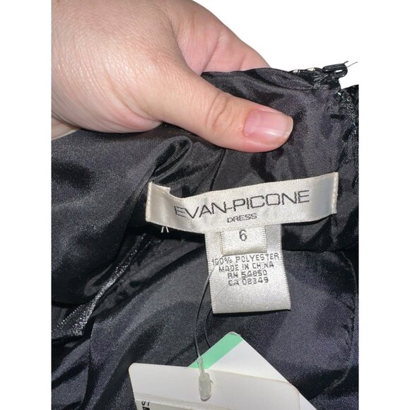 NWT Evan Picone Womens Surplice Sheath Dress Sz 6 Black Beige Gold Geometric - Picture 5 of 8